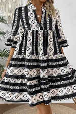 Tiered Printed Notched Half Sleeve Dress Black for a perfect OOTD – dress to impress outfits from Amexza