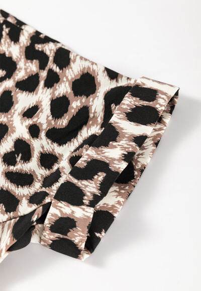 Cutout Back Leopard V-Neck Short Sleeve Mini Dress for a perfect OOTD – dress to impress outfits from Amexza