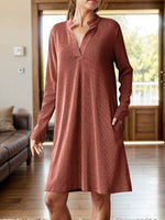 Notched Long Sleeve Mini Dress with Pockets for a perfect OOTD – dress to impress outfits from Amexza