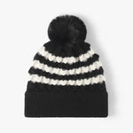 Striped Contrast Knit Hat with Pom-pom Black One Size for a perfect OOTD – dress to impress outfits from Amexza