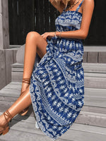 Perfee Printed Square Neck Sleeveless Maxi Dress - Amexza