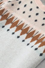 Geometric Contrast Round Neck Long Sleeve Sweater for a perfect OOTD – dress to impress outfits from Amexza