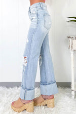 Distressed High Waist Jeans with Pockets - Amexza