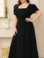 Plus Size Square Neck Puff Sleeve Midi Dress