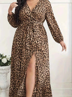 Plus Size Leopard Print Surplice Maxi Dress