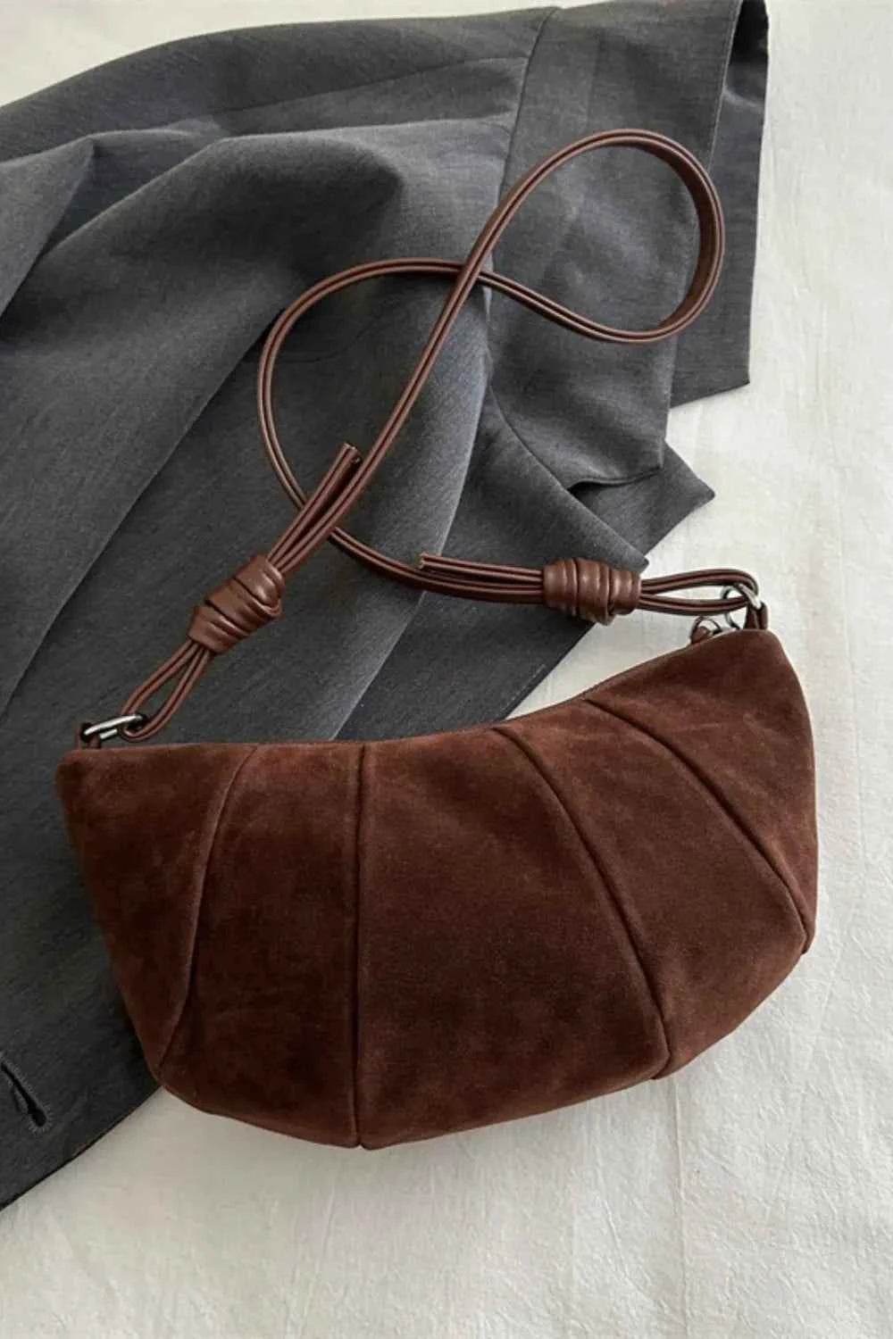 Suede Croissant Shape Shoulder Bag Chocolate One Size for a perfect OOTD – dress to impress outfits from Amexza