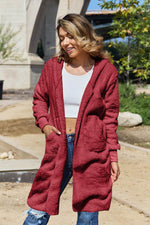 Double Take Full Size Hooded Teddy Bear Jacket with Thumbholes - Amexza