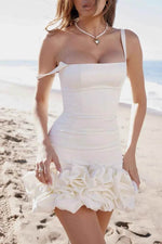 Ruched Square Neck Sleeve Mini Dress White for a perfect OOTD – dress to impress outfits from Amexza