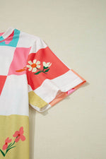 Checker Print Round Neck Short Sleeve T-Shirt - Amexza