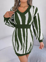 Animal Print V-Neck Long Sleeve Sweater Dress for a perfect OOTD – dress to impress outfits from Amexza