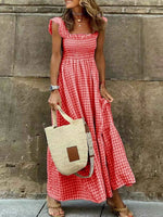 Smocked Gingham Maxi Dress with Ruffle Straps