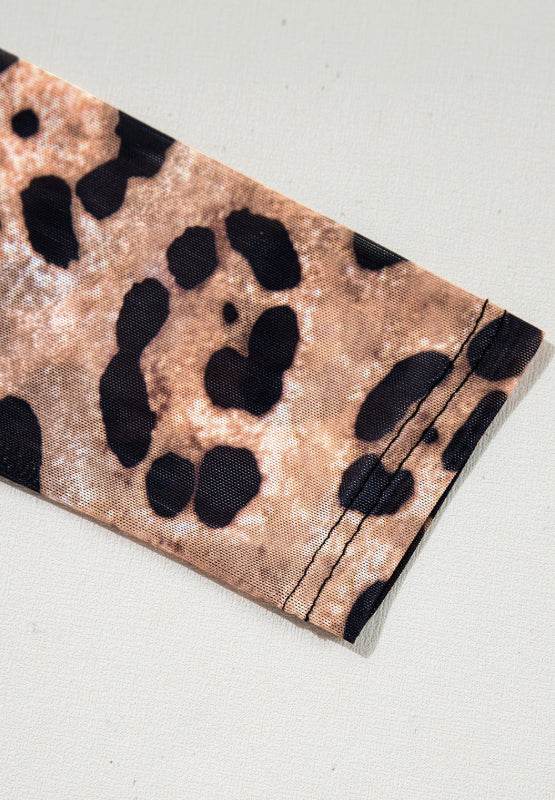 Leopard Round Neck Long Sleeve Blouse - Amexza