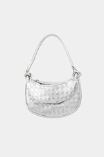 Fame PU Leather Basket Weave Half Moon Bag Silver One Size for a perfect OOTD – dress to impress outfits from Amexza