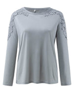 Full Size Cutout Round Neck Long Sleeve T-Shirt - Amexza