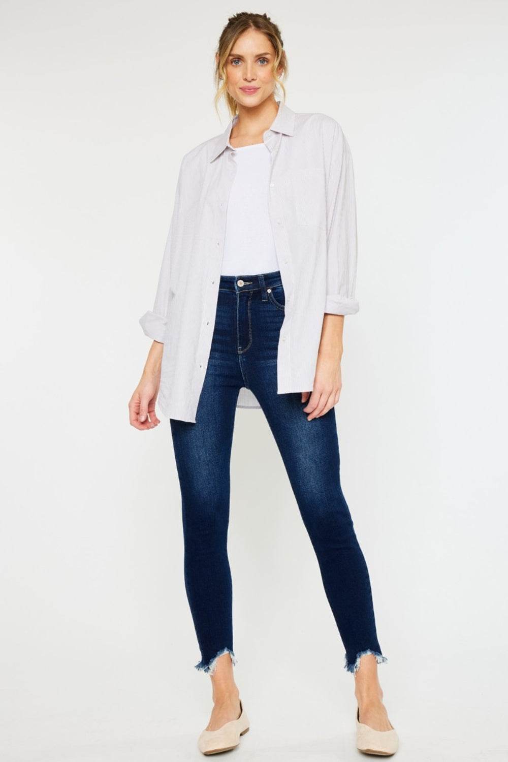 Full Size High Rise Frayed Ankle Skinny Jeans - Amexza