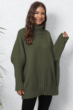 Turtle Neck Long Sleeve Ribbed Sweater Army Green One Size for a perfect OOTD – dress to impress outfits from Amexza