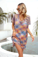 Angel Wings Openwork Contrast Short Sleeve Cover-Up for a perfect OOTD – dress to impress outfits from Amexza