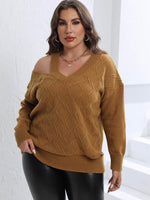 Plus Size Cutout V-Neck Sweater Caramel for a perfect OOTD – dress to impress outfits from Amexza