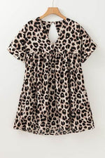 Cutout Back Leopard V-Neck Short Sleeve Mini Dress for a perfect OOTD – dress to impress outfits from Amexza