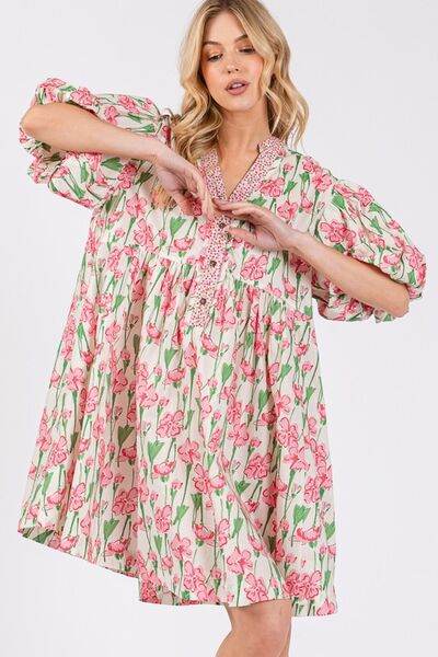 SAGE + FIG Floral Half Button Notched Puff Sleeve Dress for a perfect OOTD – dress to impress outfits from Amexza