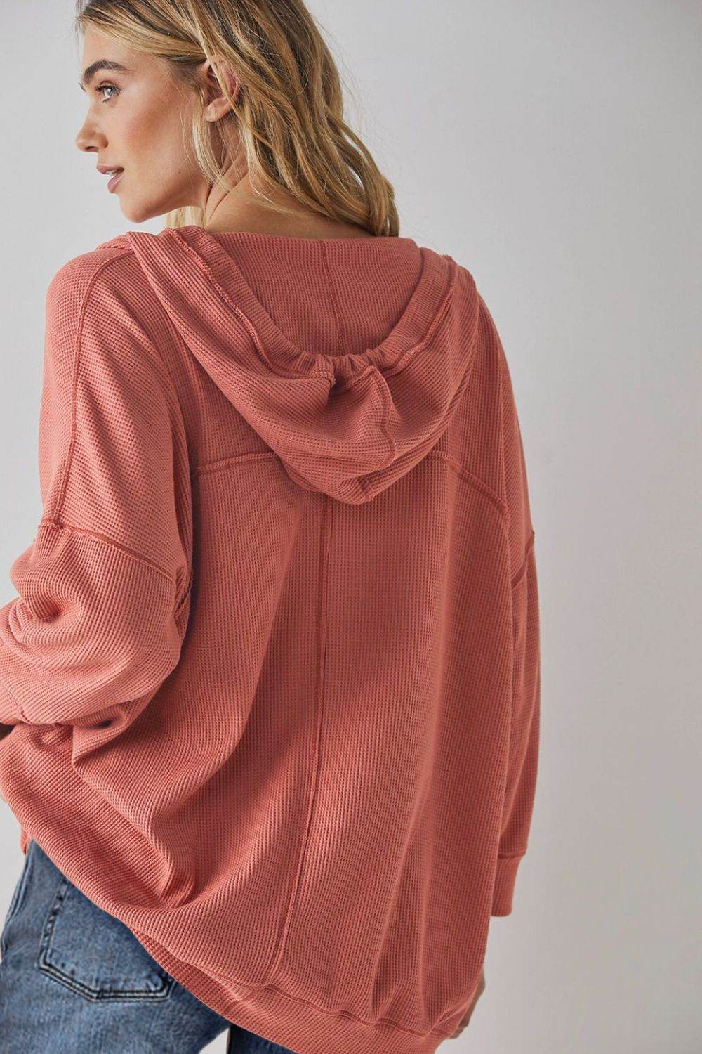 Exposed Seam Drawstring Long Sleeve Hoodie for a perfect OOTD – dress to impress outfits from Amexza