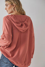 Exposed Seam Drawstring Long Sleeve Hoodie for a perfect OOTD – dress to impress outfits from Amexza