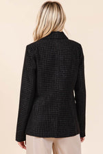 Mittoshop Plaid Texture Double-Breasted Long Sleeve Blazer - Amexza