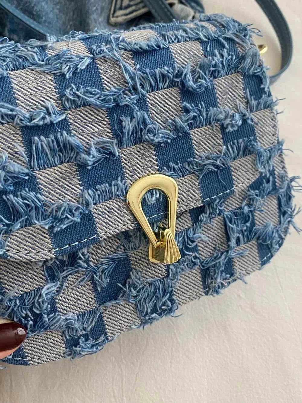 Checkered Raw Hem Adjustable Strap Crossbody Bag for a perfect OOTD – dress to impress outfits from Amexza