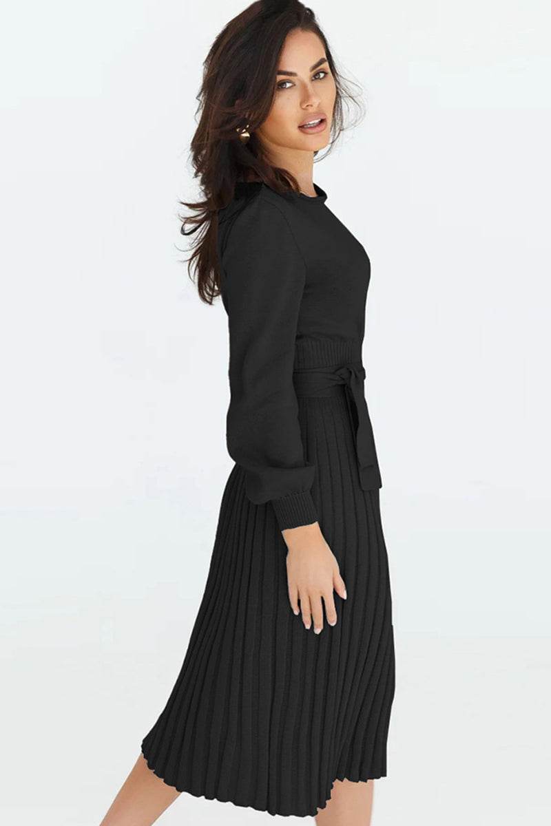 Round Neck Long Sleeve Pleated Sweater Dress for a perfect OOTD – dress to impress outfits from Amexza