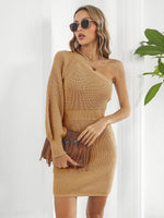 One-Shoulder Mini Sweater Dress Caramel for a perfect OOTD – dress to impress outfits from Amexza