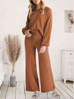 Long Sleeve Lounge Top and Drawstring Pants Set Caramel for a perfect OOTD – dress to impress outfits from Amexza