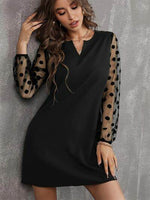 Polka Dot Notched Long Sleeve Dress Black for a perfect OOTD – dress to impress outfits from Amexza