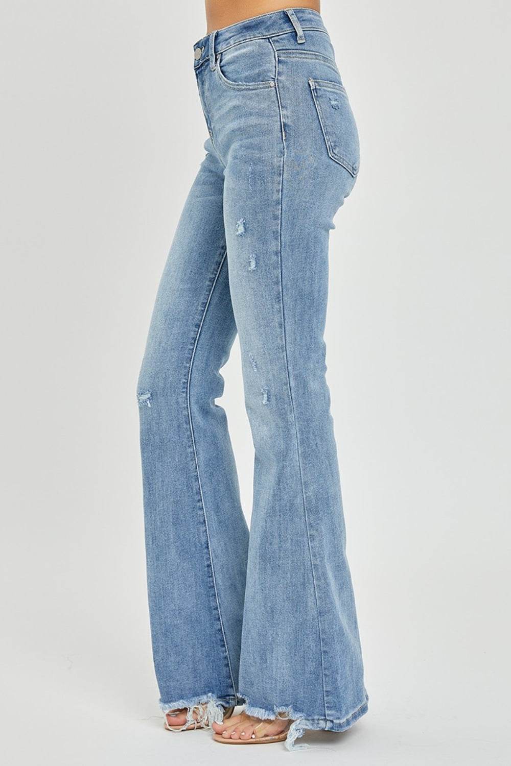 Risen Full Size High Rise Frayed Hem Flare Jeans - Amexza