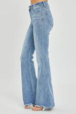 Risen Full Size High Rise Frayed Hem Flare Jeans - Amexza