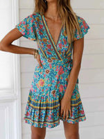 Surplice Flutter Sleeve Mini Dress