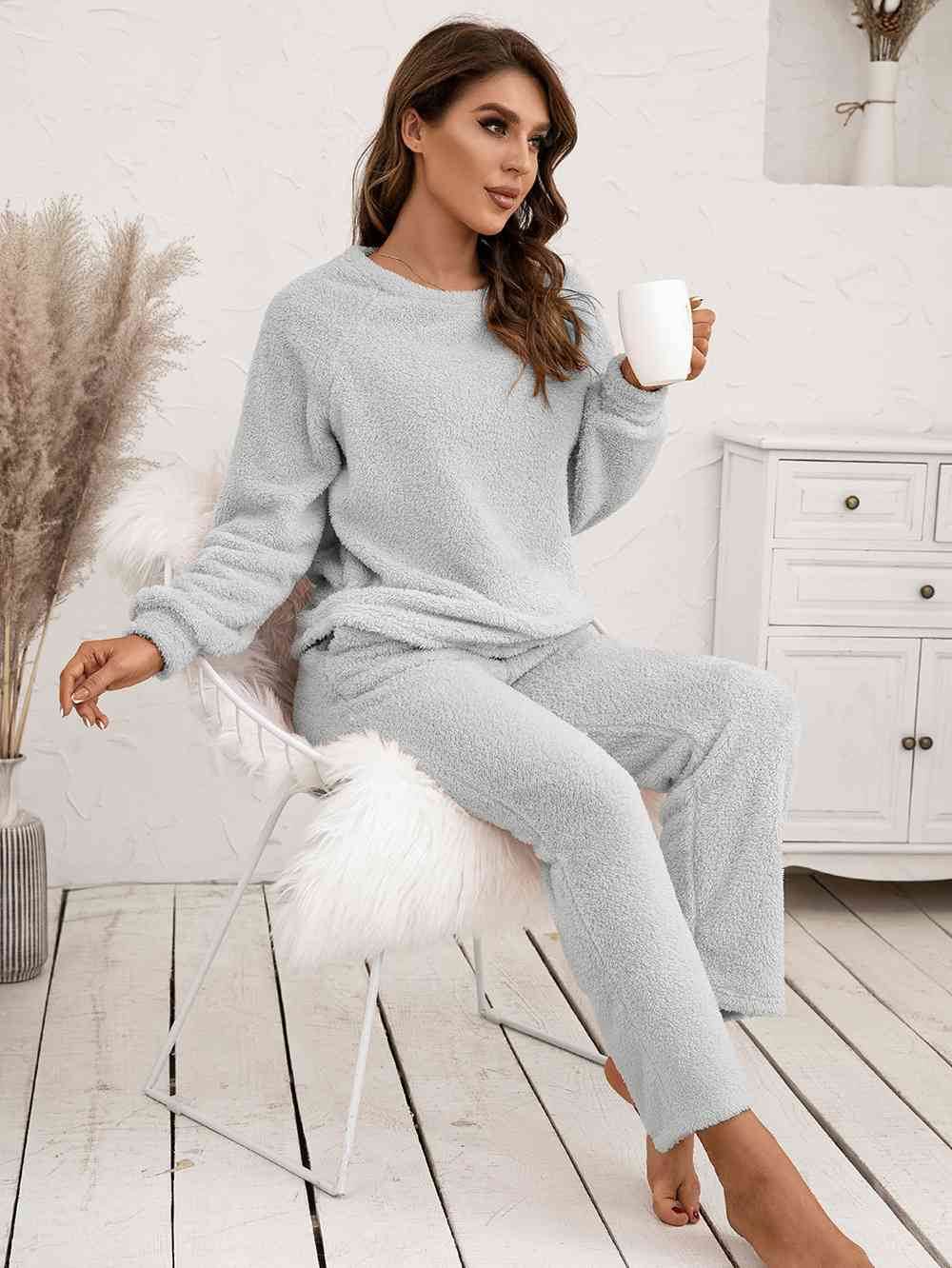 Ivy Lane Teddy Long Sleeve Top and Pants Lounge Set for a perfect OOTD – dress to impress outfits from Amexza