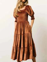 Smocked Half Sleeve Tiered Midi Dress