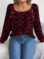 Leopard Buttoned Square Neck Sweater for a perfect OOTD – dress to impress outfits from Amexza