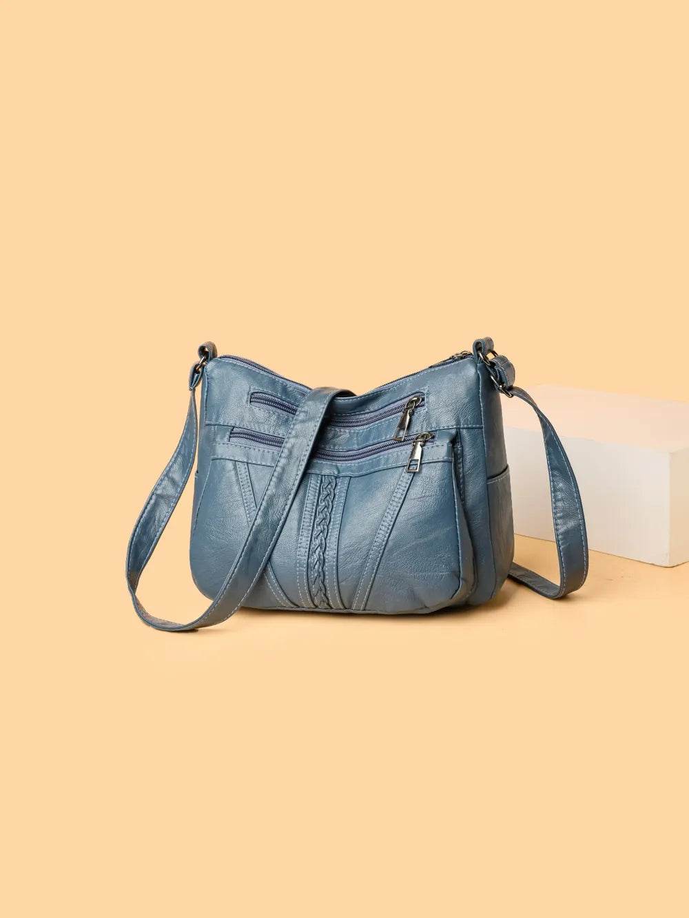 PU Leather Adjustable Strap Shoulder Bag Blue One Size for a perfect OOTD – dress to impress outfits from Amexza