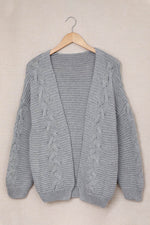Cable-Knit Open Front Cardigan - Amexza
