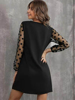 Polka Dot Notched Long Sleeve Dress for a perfect OOTD – dress to impress outfits from Amexza