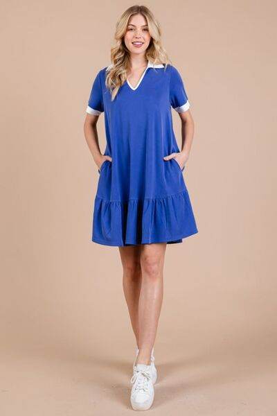 Ces Femme Ruffled Hem Johnny Collar Short Sleeve Dress for a perfect OOTD – dress to impress outfits from Amexza