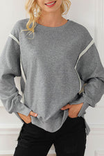 Exposed Seam High-Low Long Sleeve Sweatshirt Gray One Size for a perfect OOTD – dress to impress outfits from Amexza