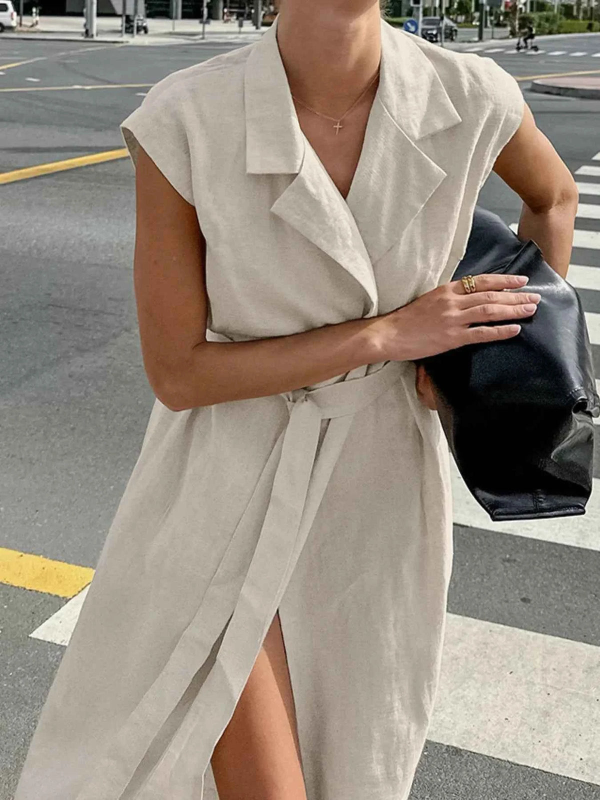 Tie Waist Cap Sleeve Maxi Dress