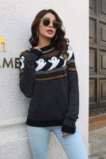 Ribbed Round Neck Long Sleeve Pullover Sweater Ghost for a perfect OOTD – dress to impress outfits from Amexza
