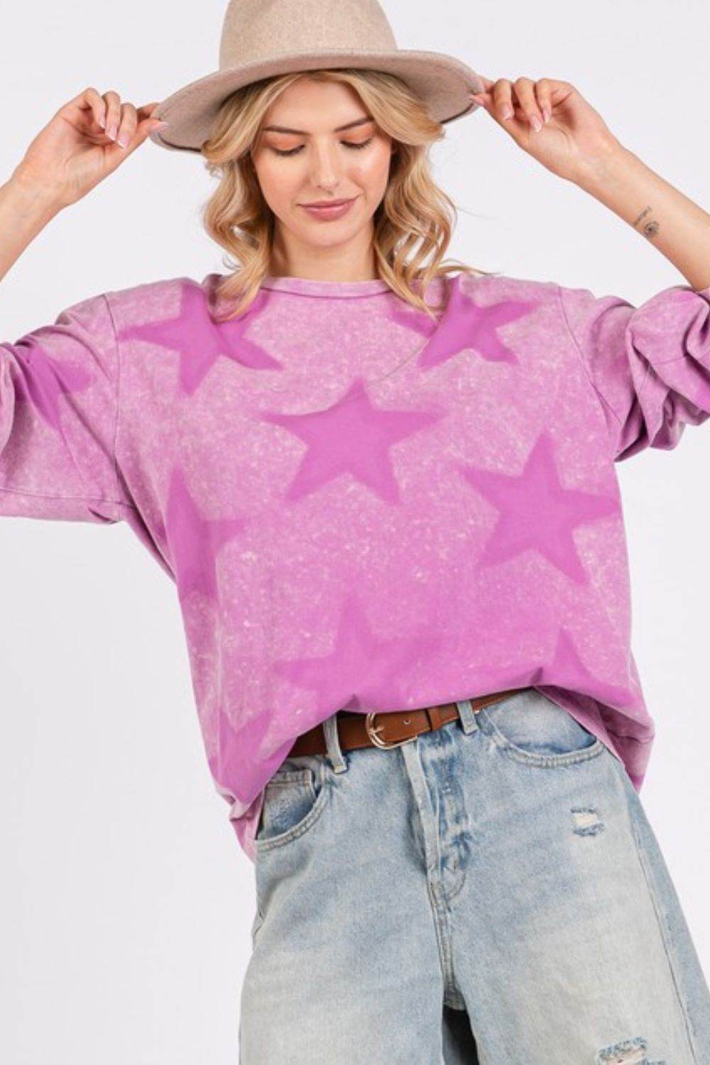 SAGE + FIG Mineral Wash Star Pattern T-Shirt - Amexza