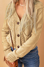 Cable-Knit Button Down V-Neck Cardigan - Amexza