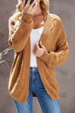 Cable-Knit Open Front Cardigan - Amexza