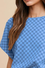 Annie Wear Checkered Round Neck Short Sleeve T-Shirt - Amexza