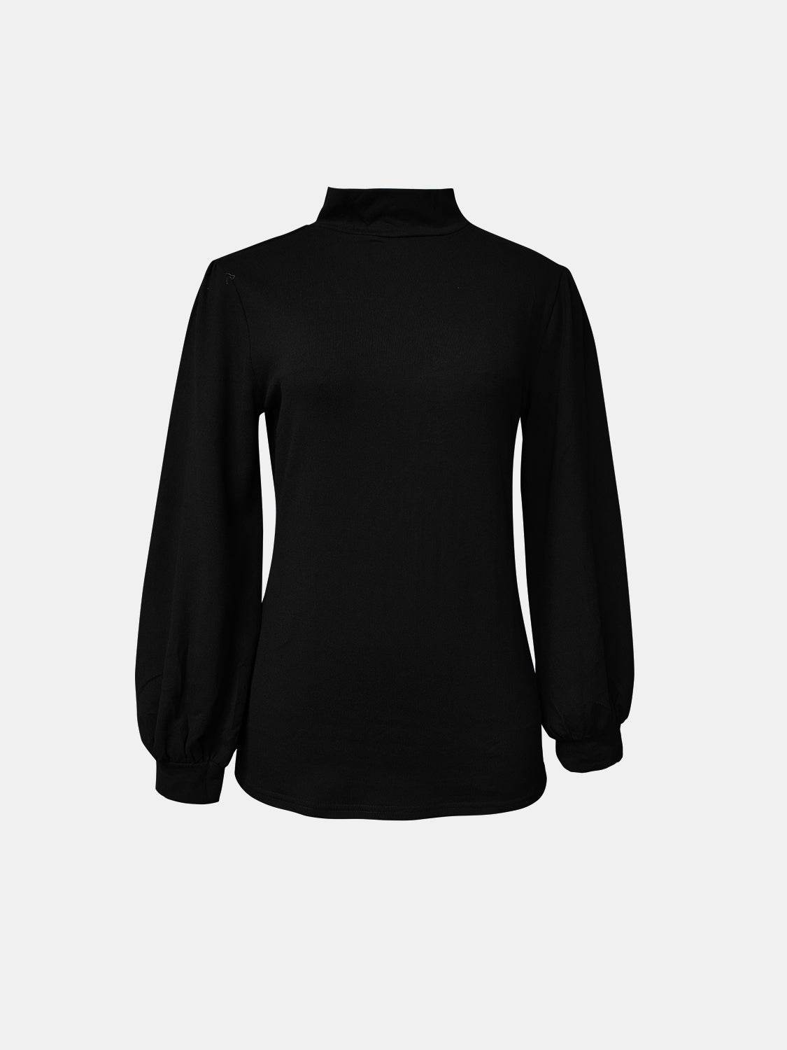 Full Size Mock Neck Long Sleeve T-Shirt - Amexza